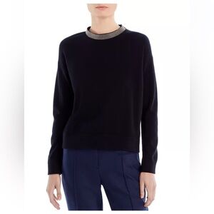 FABIANA FILIPPI Black Sweatshirt with  Monili Metallic Collar